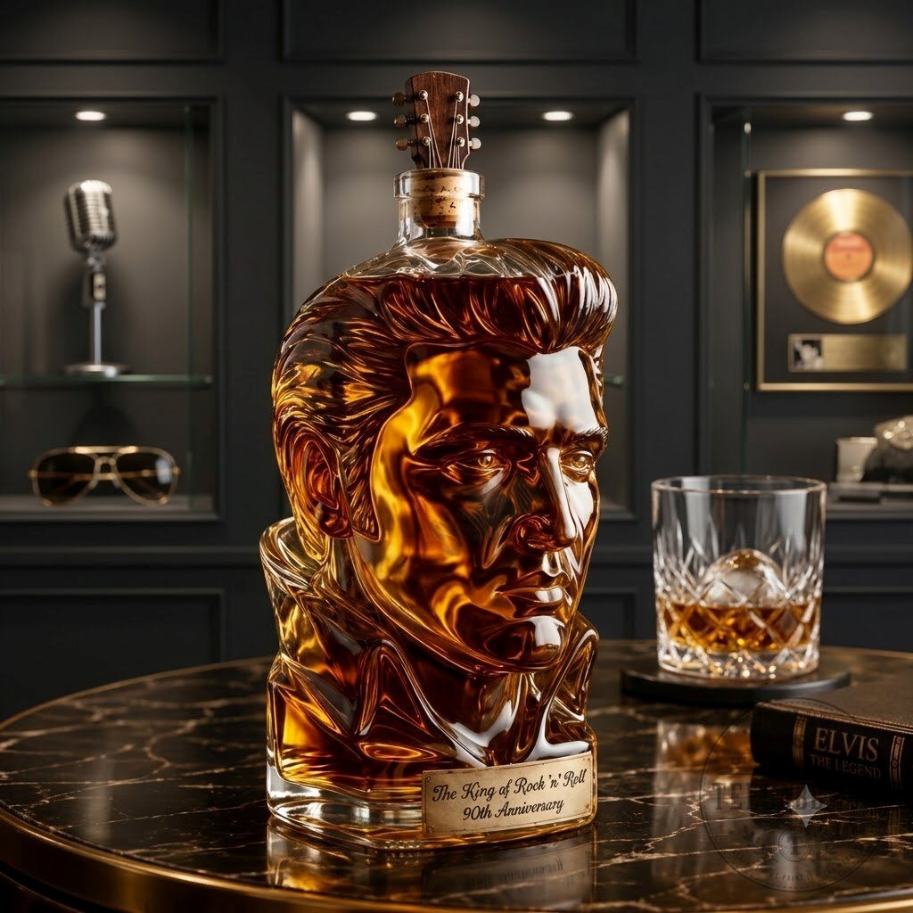 King Of Rock and Roll Elvis Presley 90th Anniversary Whiskey Decanter Bottle
